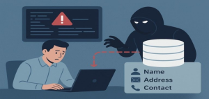 Illustration of a ransomware hacker stealing personal and corporate data, reflecting Nefilim ransomware affiliate activities.