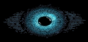 Abstract digital eye graphic symbolizing mass surveillance and privacy risks posed by commercial spyware tools.