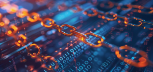 Chain and binary code visual representing software supply-chain compromise