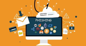 Illustration of phishing attacks where AI-generated emails are used to steal login credentials and data.