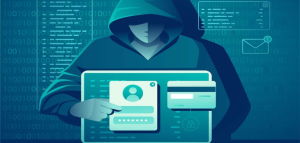 Illustration of hacker stealing login credentials through malware attack