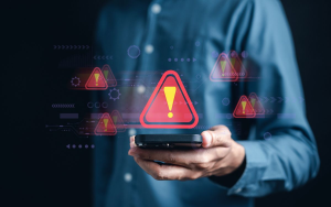 Smartphone displaying warning alerts symbolizing malicious Android apps linked to IPIDEA proxy abuse