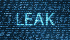 Warning symbol over source code representing a ransomware attack linked to the alleged Nike internal data leak.