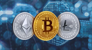 Cryptocurrency coins illustrating how quantum computing could impact blockchain security, digital signatures, and cryptographic trust models.