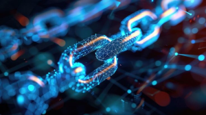 Digital chain breaking apart symbolizing a software supply chain attack caused by compromised developer credentials.