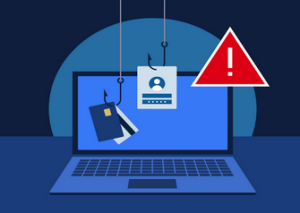 illustration showing a phishing attack with fake login credentials targeting government and public sector systems, highlighting cyber espionage and credential theft risks