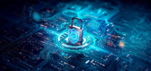 Digital security lock on a circuit board representing stronger mobile cybersecurity protection in Android.