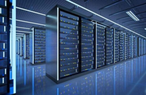 Large enterprise data center with rows of servers representing critical infrastructure systems targeted in cyberattacks across Asia.