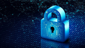 Digital padlock over binary background representing cybersecurity protection and data security in software systems