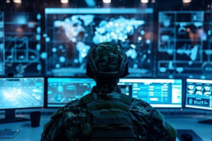 Security operations center monitoring global cyber threats and ransomware attacks across multiple systems and networks