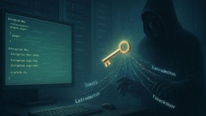 Hacker using encryption keys to gain backdoor access and control infected systems remotely