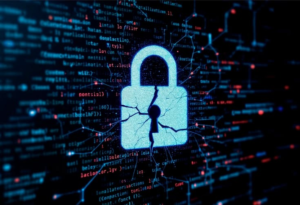 Cracked digital lock symbolizing banking data breach caused by Casbaneiro malware attack
