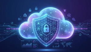 Cloud security visualization showing malware hiding communication through trusted platforms like Microsoft Graph API