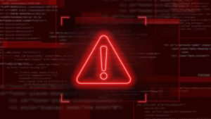 Red warning alert screen showing critical system vulnerability and remote code execution threat