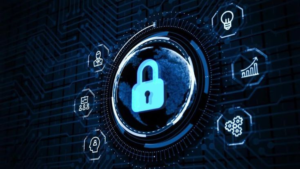 Digital lock over a global network representing AI platform security and protection against cyber threats