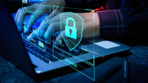 Laptop with digital security lock overlay representing protection against malicious packages in software development environments