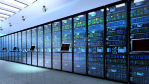 Data center server racks representing exposed systems vulnerable to cyberattacks and exploitation