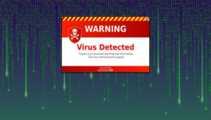 Fake virus detected warning screen used to trick users during malware infection process