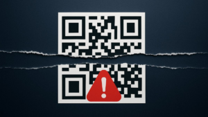 Malicious QR code with warning sign used in VENOM phishing campaign to bypass MFA security