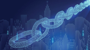 Digital chain illustration symbolizing software supply chain security and interconnected developer ecosystems