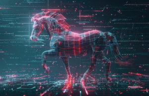 Digital Trojan horse representing RAT malware loader used in ISO-based cyber attack